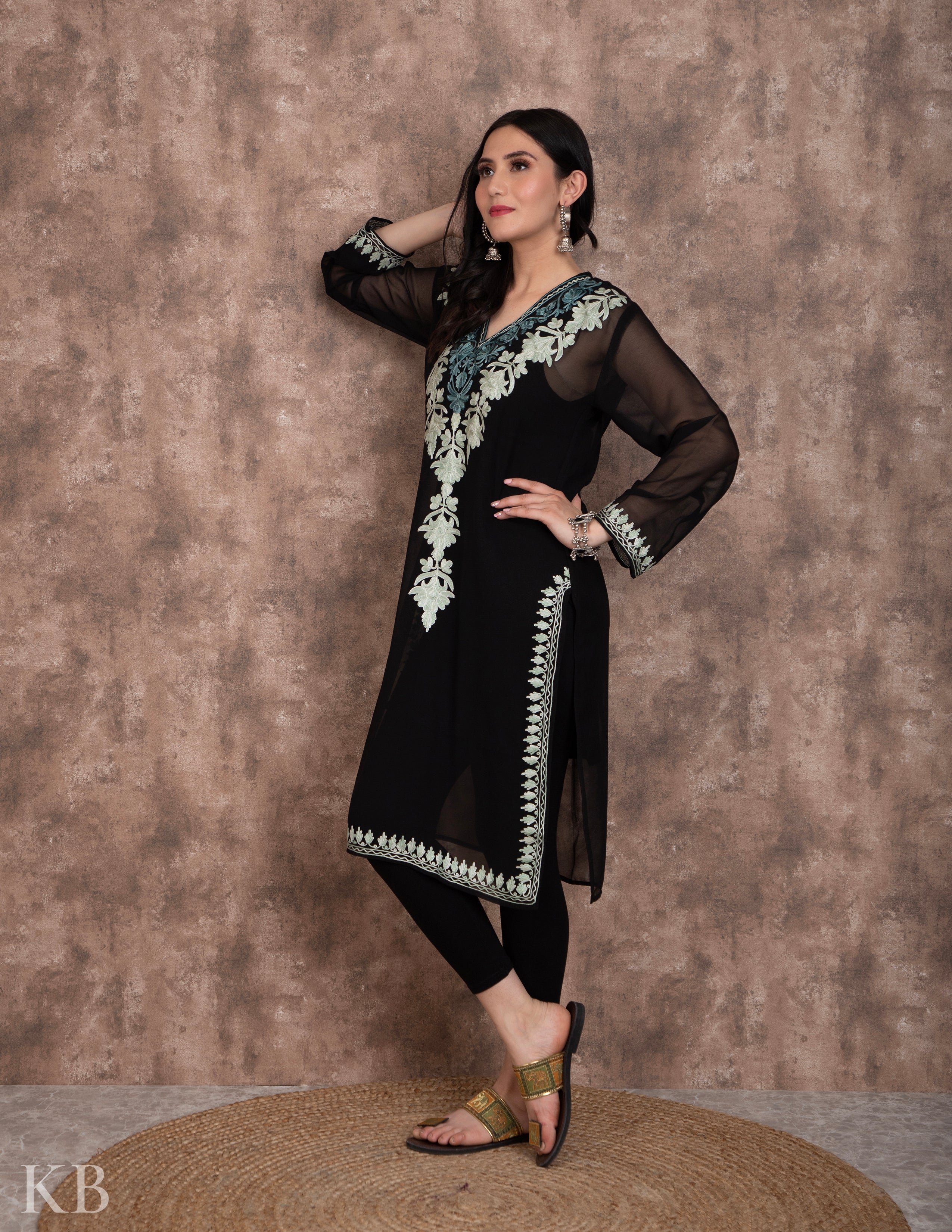 Black Faux Georgette Mirror-Work Party-Wear Pakistani Readymade Salwar  Kameez